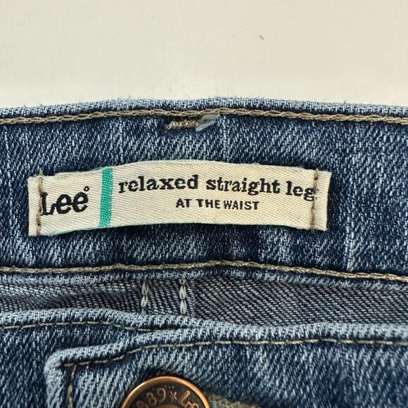 Lee Relaxed Straight Leg At the Waist Women's size 12P Dark Wash Blue Denim Jean - Picture 3 of 5